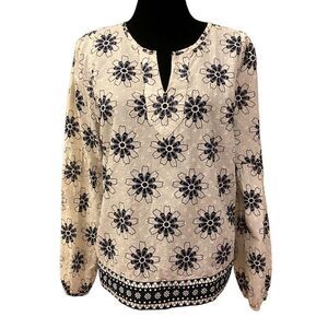 Tommy‎ Hilfiger Monterrey Black and White Floral Cotton Top Size Large